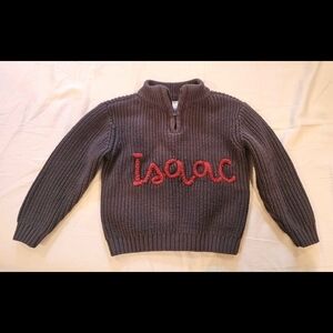 Dark Brown Knit Sweater with Red Embroidery Name "Isaac"